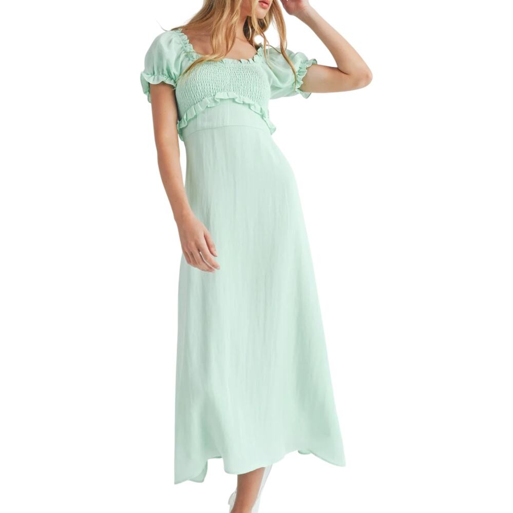 Mable Puff Sleeve Midi Dress Mint Large Cottagecore Coquette Grad Milkmaid NWT